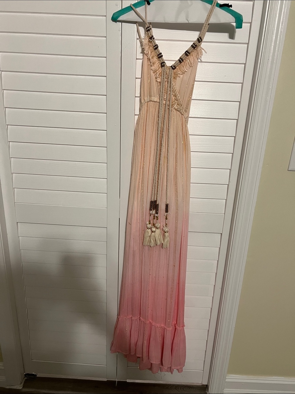 Ombre Tassel Maxi Dress in Peach to Pink